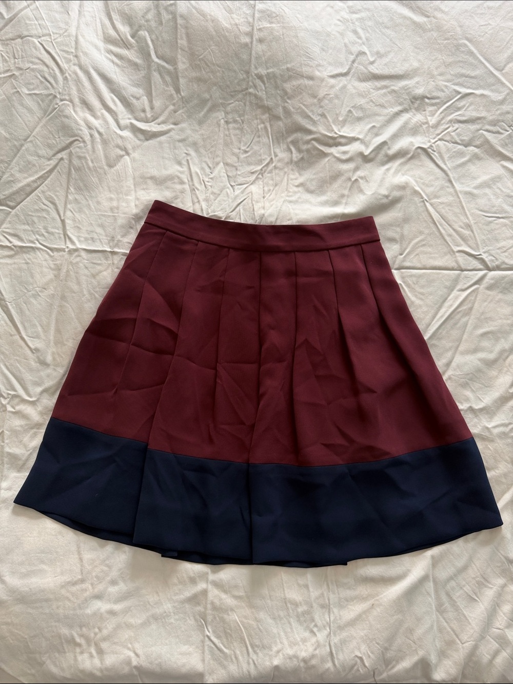 J. Crew Burgundy Circle Skirt with Navy Hem